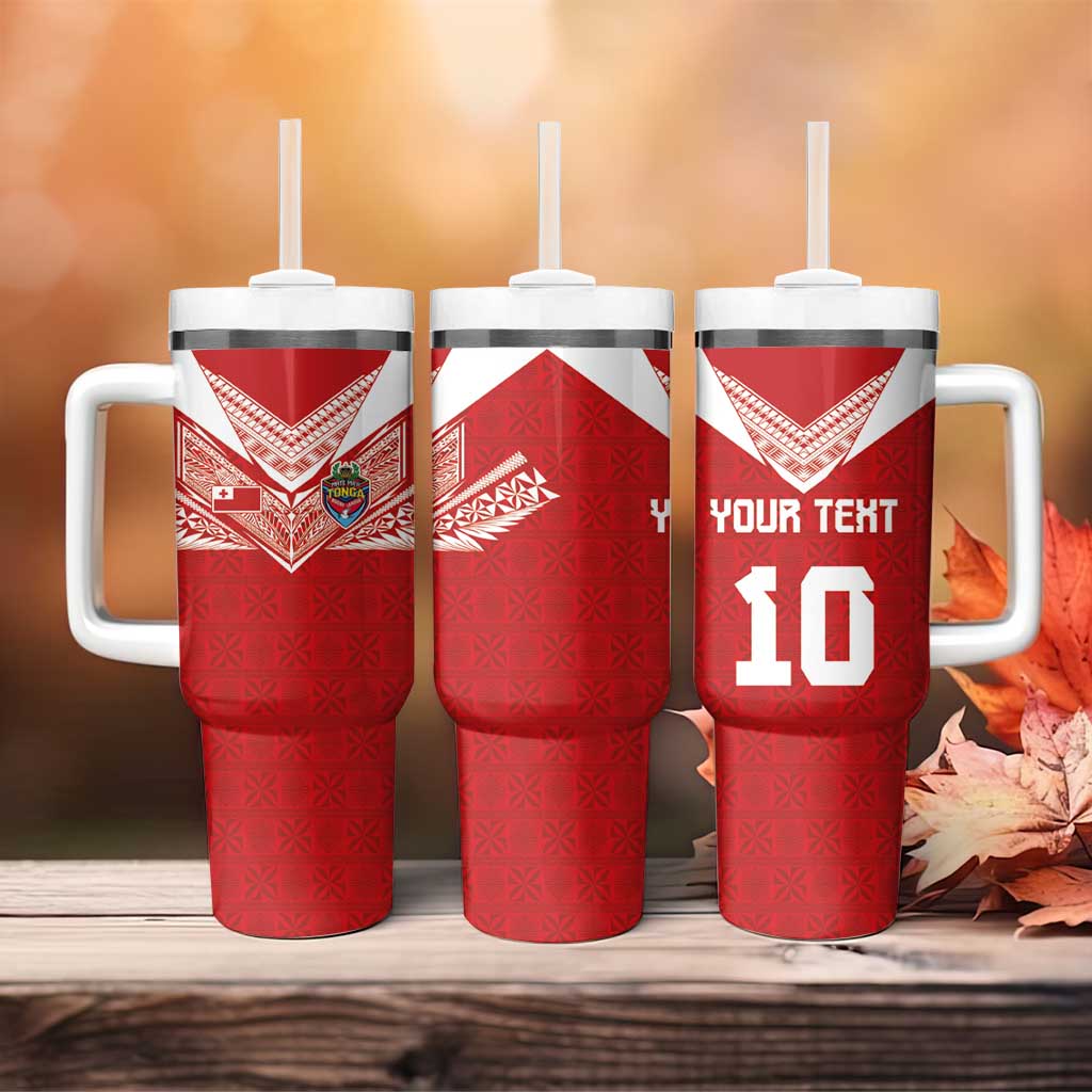 Custom Tonga Rugby Tumbler With Handle Ngatu Motifs and Pacific Patterns