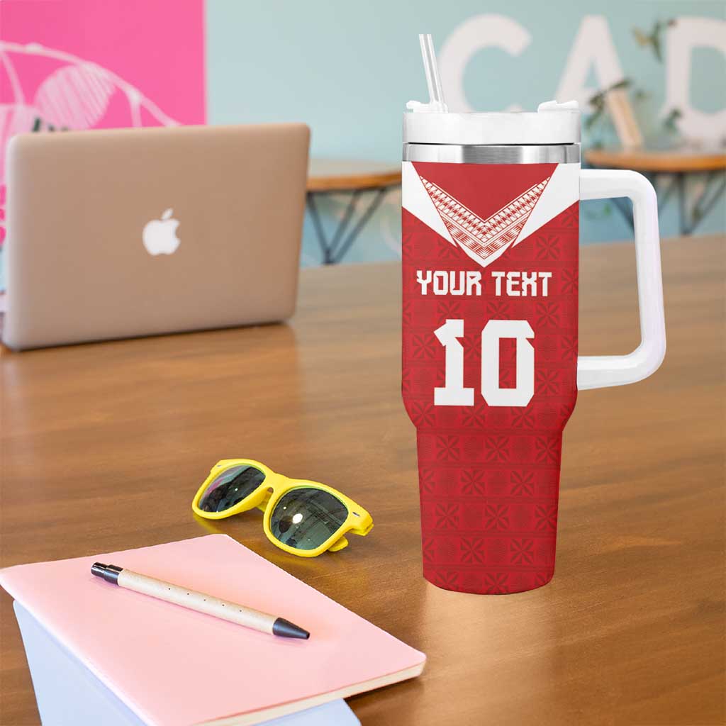 Custom Tonga Rugby Tumbler With Handle Ngatu Motifs and Pacific Patterns