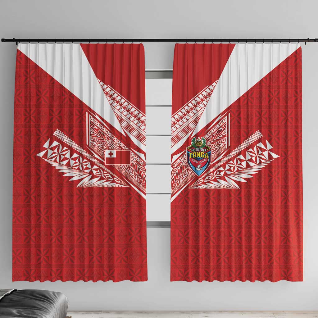 Tonga Rugby Window Curtain Ngatu Motifs and Pacific Patterns LT03 With Hooks Red - Polynesian Pride