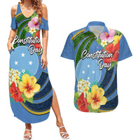 Micronesia Constitution Day Couples Matching Summer Maxi Dress and Hawaiian Shirt Hibiscus and Tapa Tribal Pattern LT03 Blue - Polynesian Pride