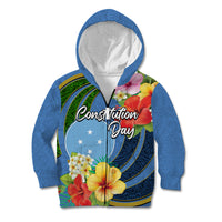 Micronesia Constitution Day Kid Hoodie Hibiscus and Tapa Tribal Pattern LT03 Zip Hoodie Blue - Polynesian Pride