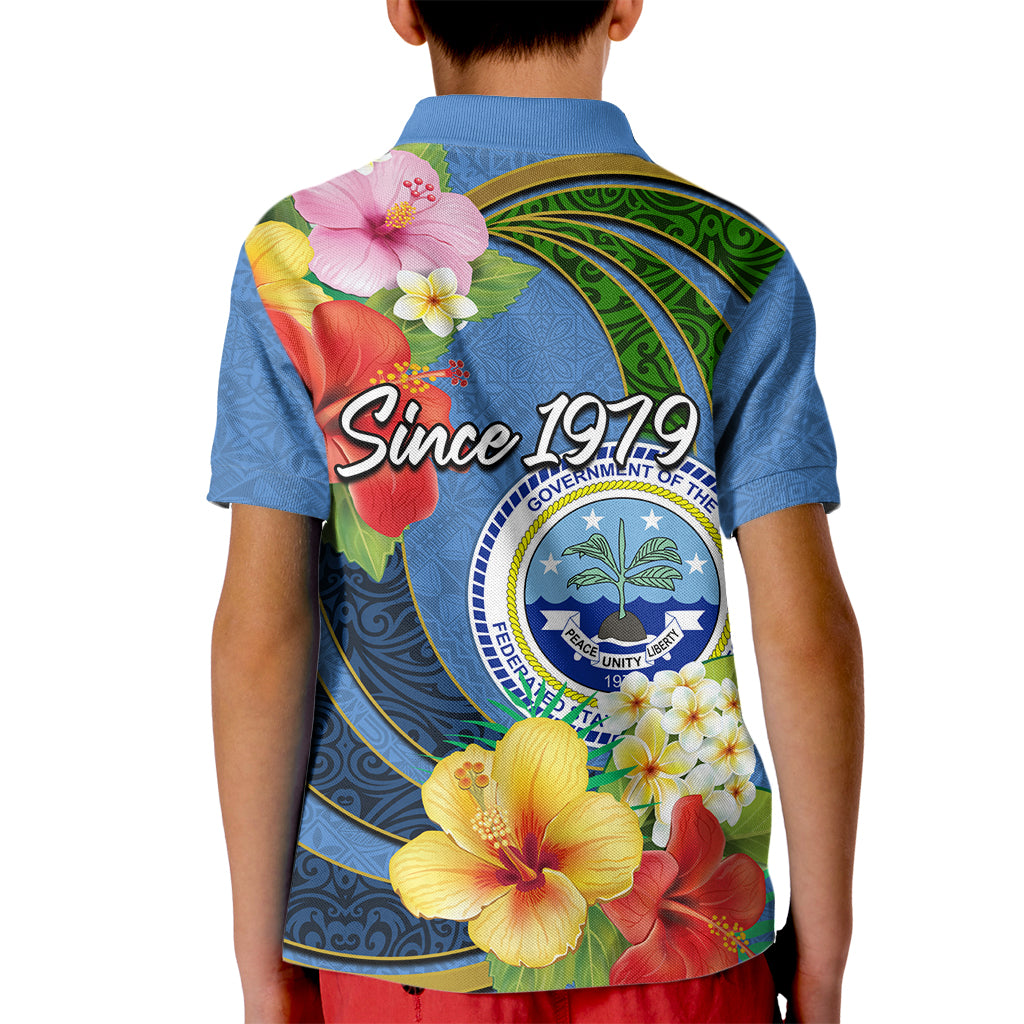 Micronesia Constitution Day Kid Polo Shirt Hibiscus and Tapa Tribal Pattern LT03 - Polynesian Pride
