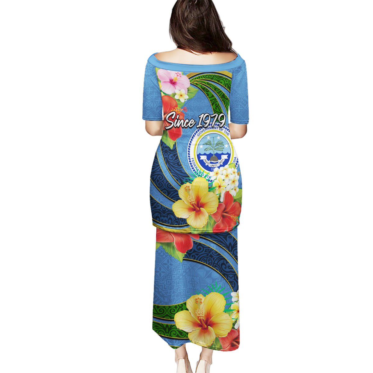 Micronesia Constitution Day Puletasi Hibiscus and Tapa Tribal Pattern LT03 - Polynesian Pride