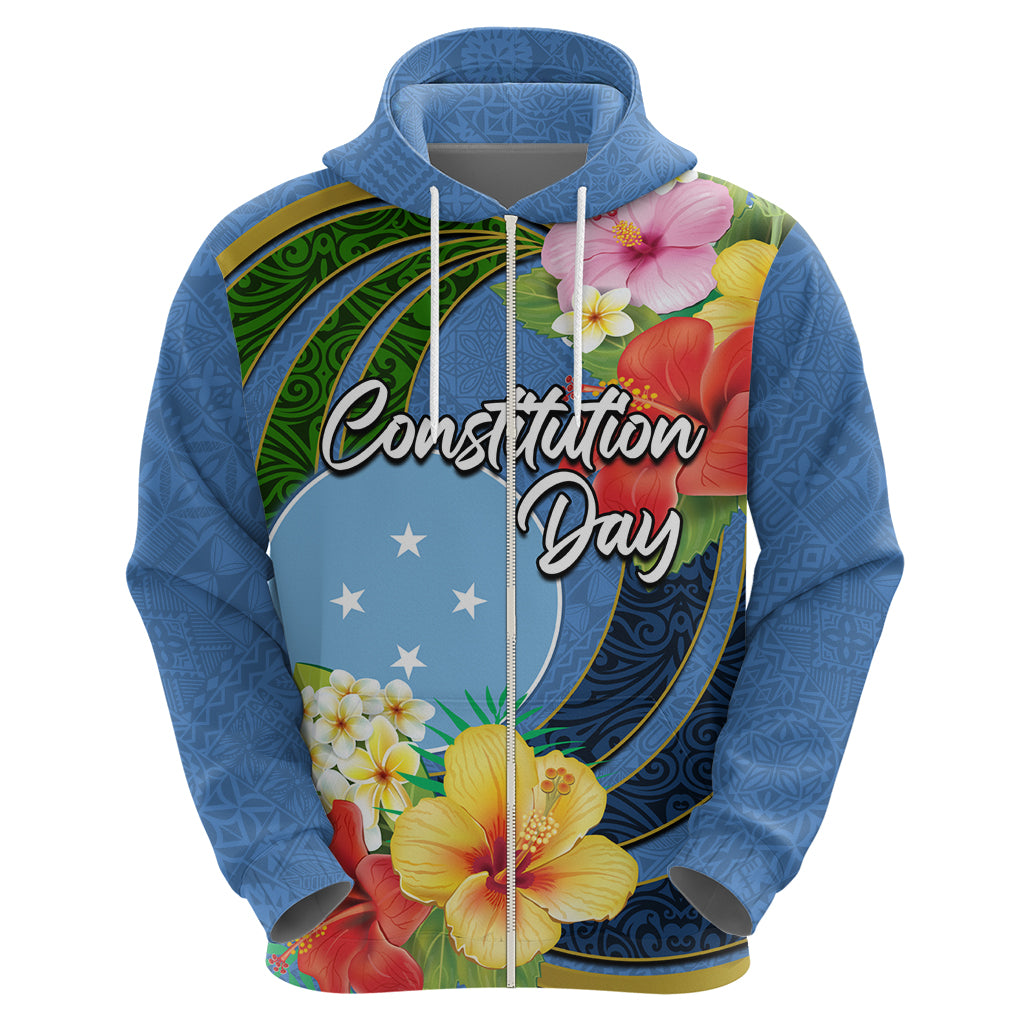 Micronesia Constitution Day Zip Hoodie Hibiscus and Tapa Tribal Pattern LT03 - Polynesian Pride
