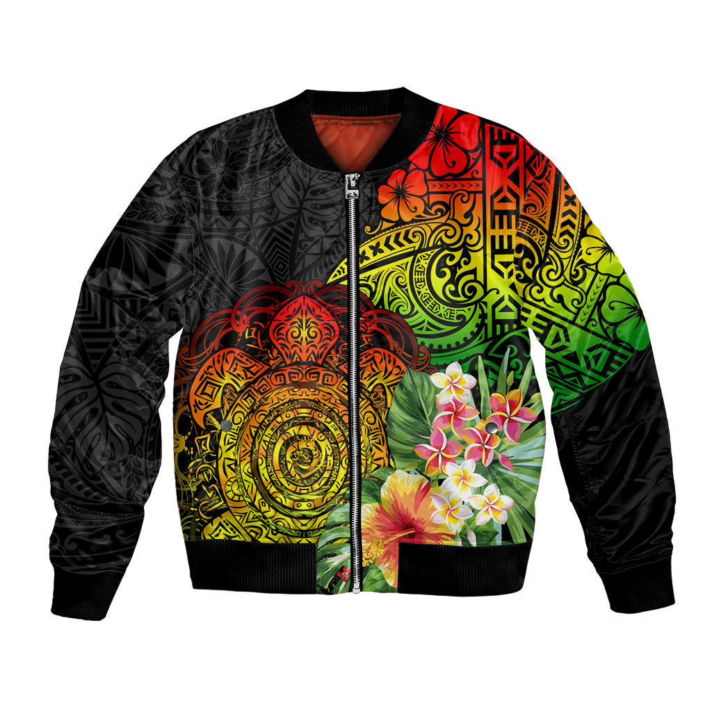Polynesia Victory Day Bomber Jacket Tribal Turtle and Hibiscus LT03 Unisex Reggae - Polynesian Pride