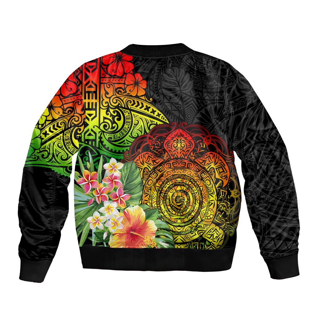 Polynesia Victory Day Bomber Jacket Tribal Turtle and Hibiscus LT03 - Polynesian Pride