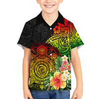 Polynesia Victory Day Family Matching Off Shoulder Maxi Dress and Hawaiian Shirt Tribal Turtle and Hibiscus LT03 Son's Shirt Reggae - Polynesian Pride