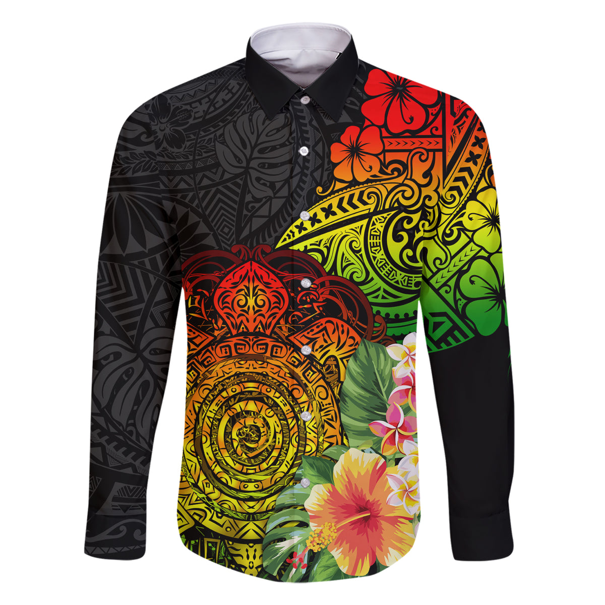 Polynesia Victory Day Family Matching Short Sleeve Bodycon Dress and Hawaiian Shirt Tribal Turtle and Hibiscus LT03 Dad's Shirt - Long Sleeve Reggae - Polynesian Pride