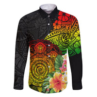Polynesia Victory Day Family Matching Short Sleeve Bodycon Dress and Hawaiian Shirt Tribal Turtle and Hibiscus LT03 Dad's Shirt - Long Sleeve Reggae - Polynesian Pride