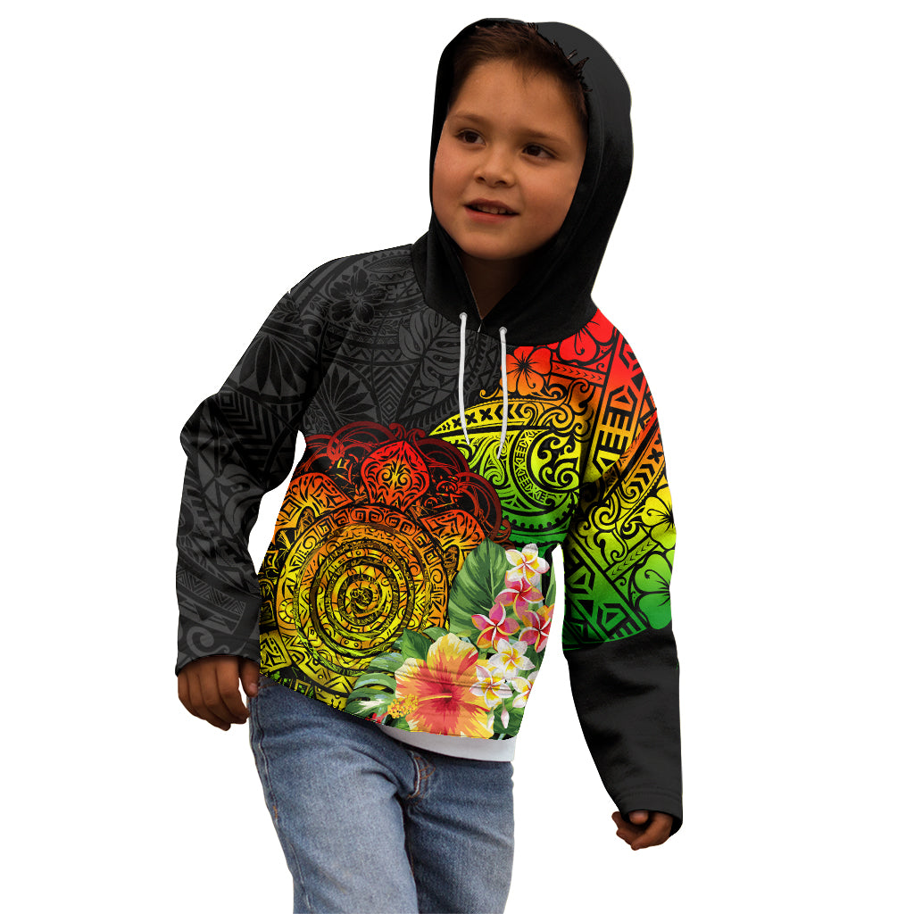 Polynesia Victory Day Kid Hoodie Tribal Turtle and Hibiscus LT03 - Polynesian Pride