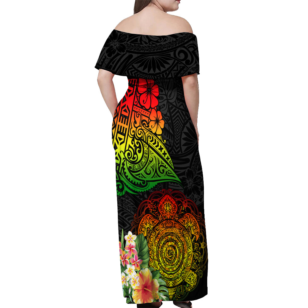 Polynesia Victory Day Off Shoulder Maxi Dress Tribal Turtle and Hibiscus LT03 - Polynesian Pride