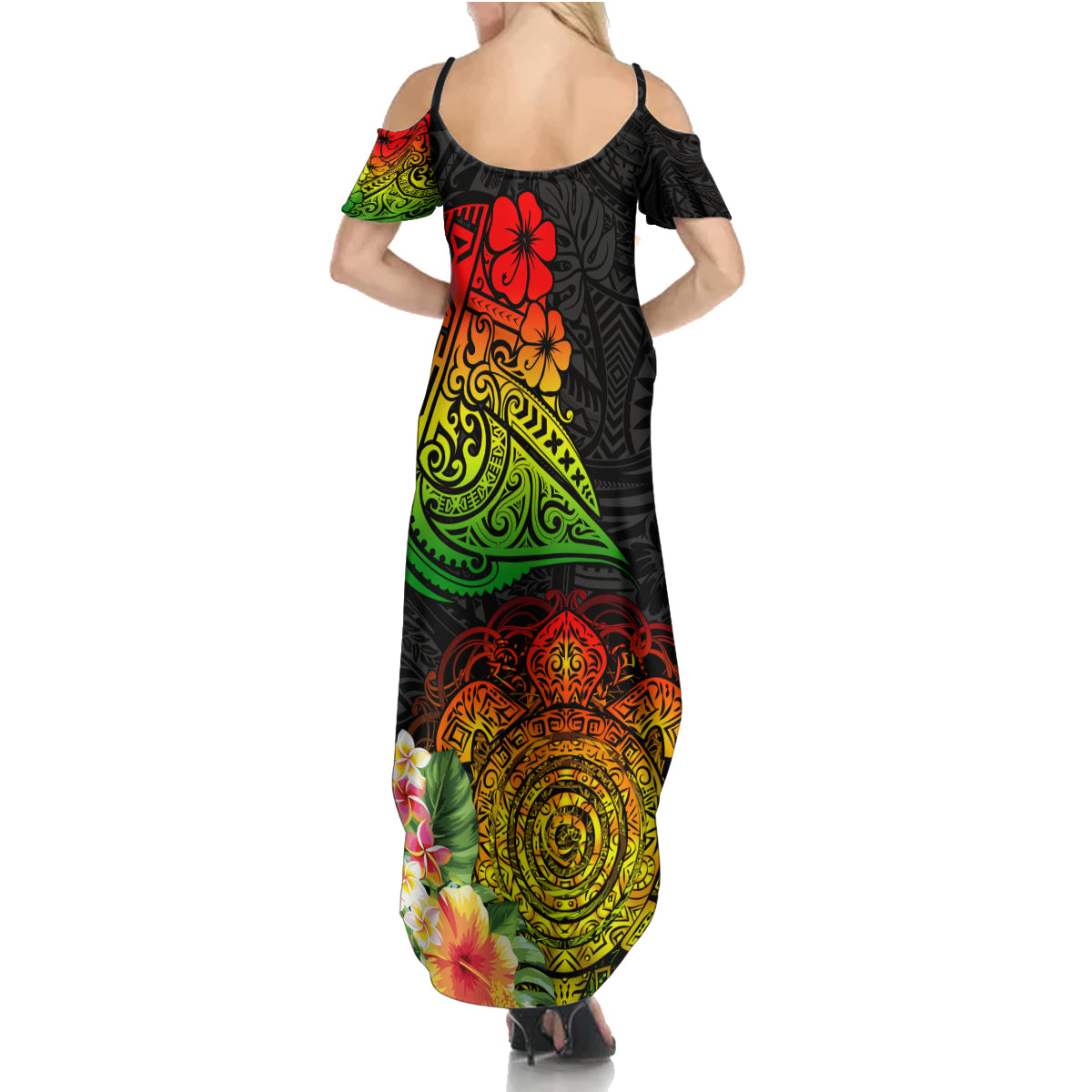 Polynesia Victory Day Summer Maxi Dress Tribal Turtle and Hibiscus LT03 - Polynesian Pride