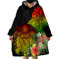 Polynesia Victory Day Wearable Blanket Hoodie Tribal Turtle and Hibiscus LT03 - Polynesian Pride