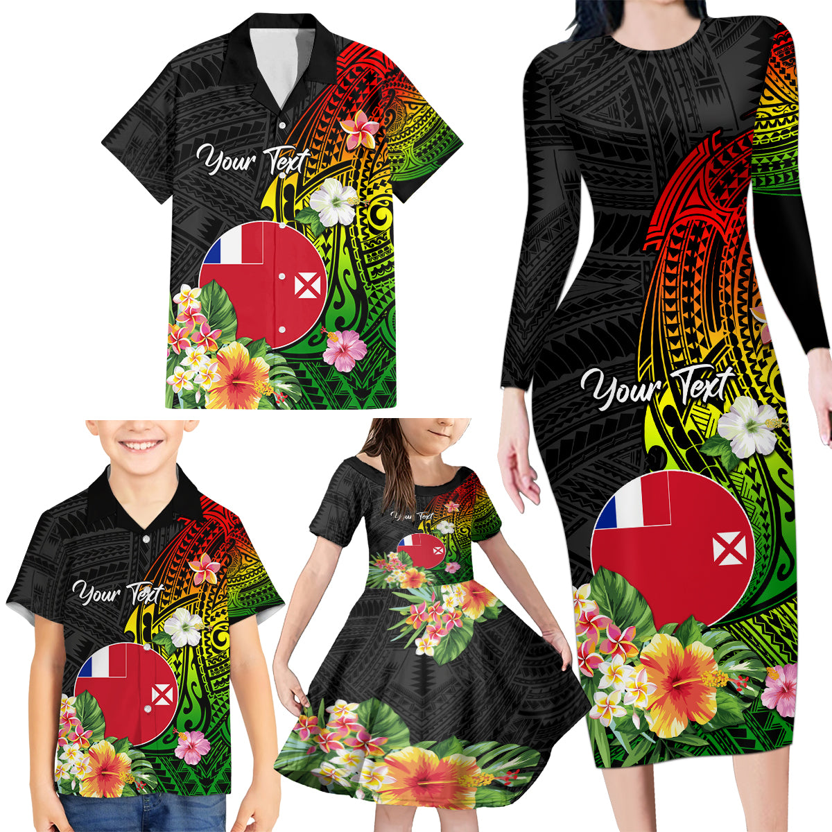 Wallis and Futuna Victory Day Family Matching Long Sleeve Bodycon Dress and Hawaiian Shirt Tribal Polynesian Tattoo and Hibiscus Flower LT03 - Polynesian Pride