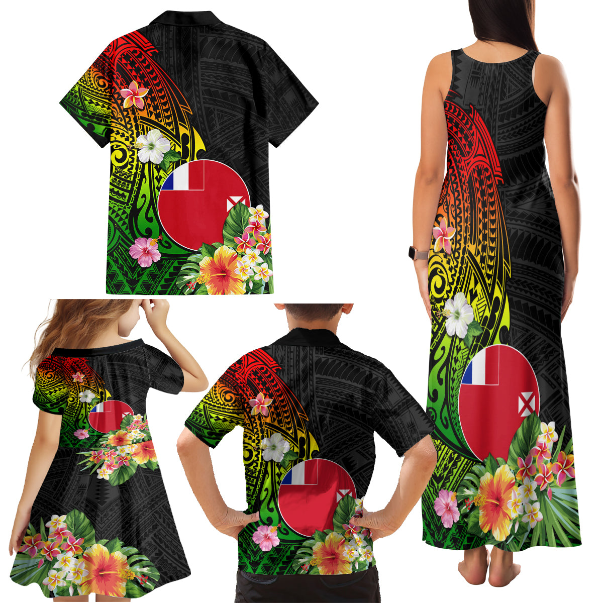 Wallis and Futuna Victory Day Family Matching Tank Maxi Dress and Hawaiian Shirt Tribal Polynesian Tattoo and Hibiscus Flower LT03 - Polynesian Pride