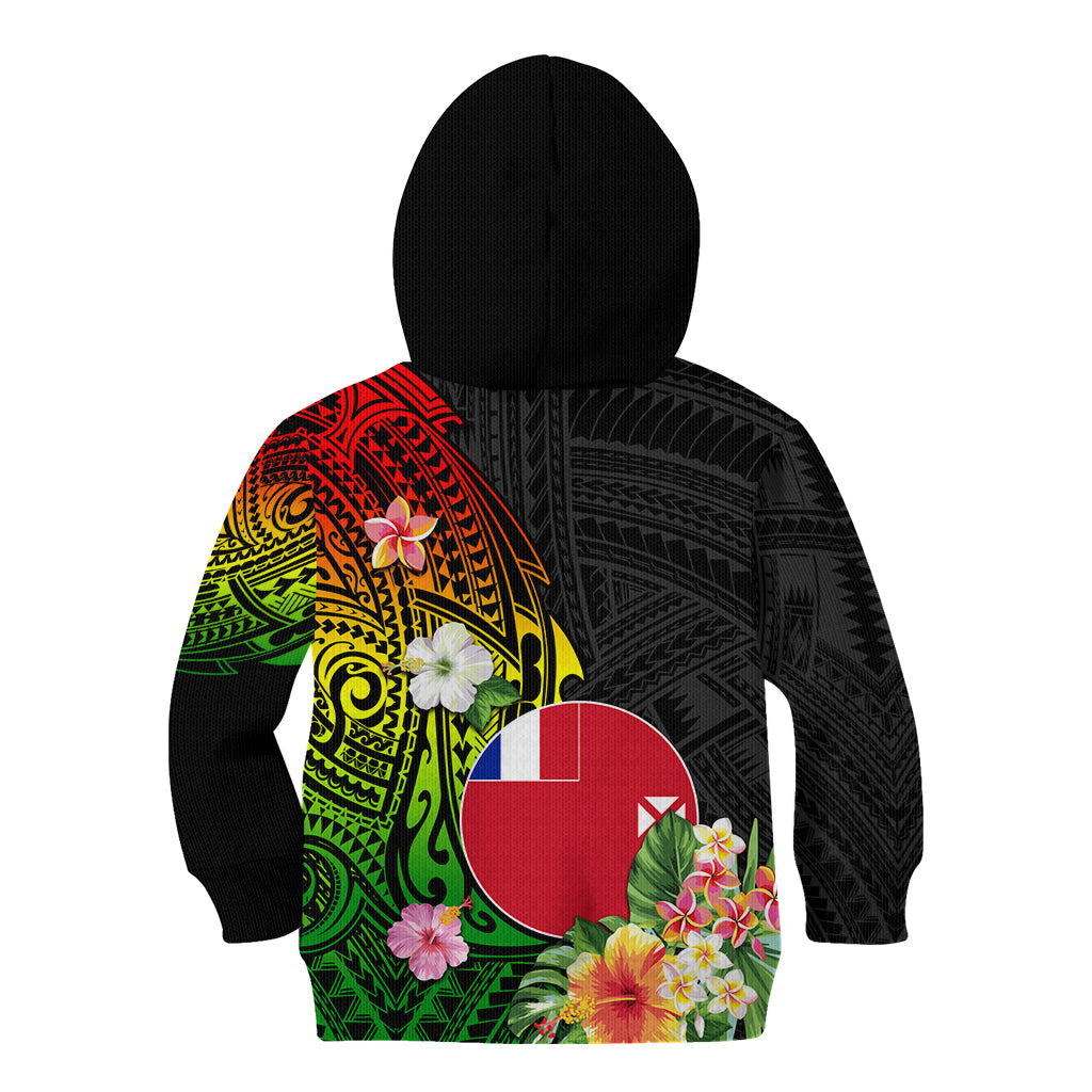 Wallis and Futuna Victory Day Kid Hoodie Tribal Polynesian Tattoo and Hibiscus Flower LT03 - Polynesian Pride