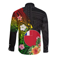 Wallis and Futuna Victory Day Long Sleeve Button Shirt Tribal Polynesian Tattoo and Hibiscus Flower LT03 - Polynesian Pride