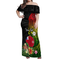 Wallis and Futuna Victory Day Off Shoulder Maxi Dress Tribal Polynesian Tattoo and Hibiscus Flower LT03 Women Reggae - Polynesian Pride