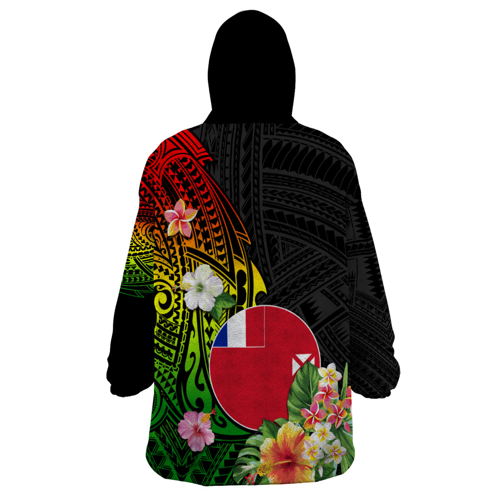 Wallis and Futuna Victory Day Wearable Blanket Hoodie Tribal Polynesian Tattoo and Hibiscus Flower LT03 - Polynesian Pride
