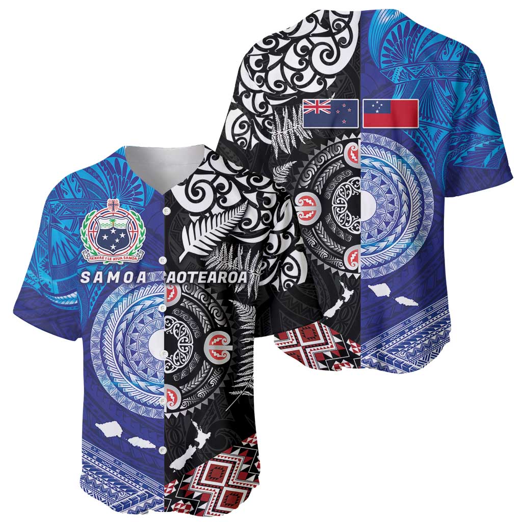Samoa and Aotearoa Together Baseball Jersey Tatau Art Tattoos-Taniko and Maori with Fern