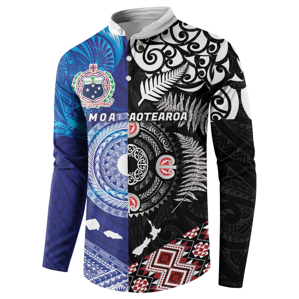 Samoa and Aotearoa Together Button Sweatshirt Tatau Art Tattoos-Taniko and Maori with Fern