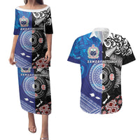 Samoa and Aotearoa Together Couples Matching Puletasi and Hawaiian Shirt Tatau Art Tattoos-Taniko and Maori with Fern