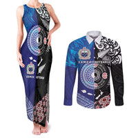 Samoa and Aotearoa Together Couples Matching Tank Maxi Dress and Long Sleeve Button Shirt Tatau Art Tattoos-Taniko and Maori with Fern