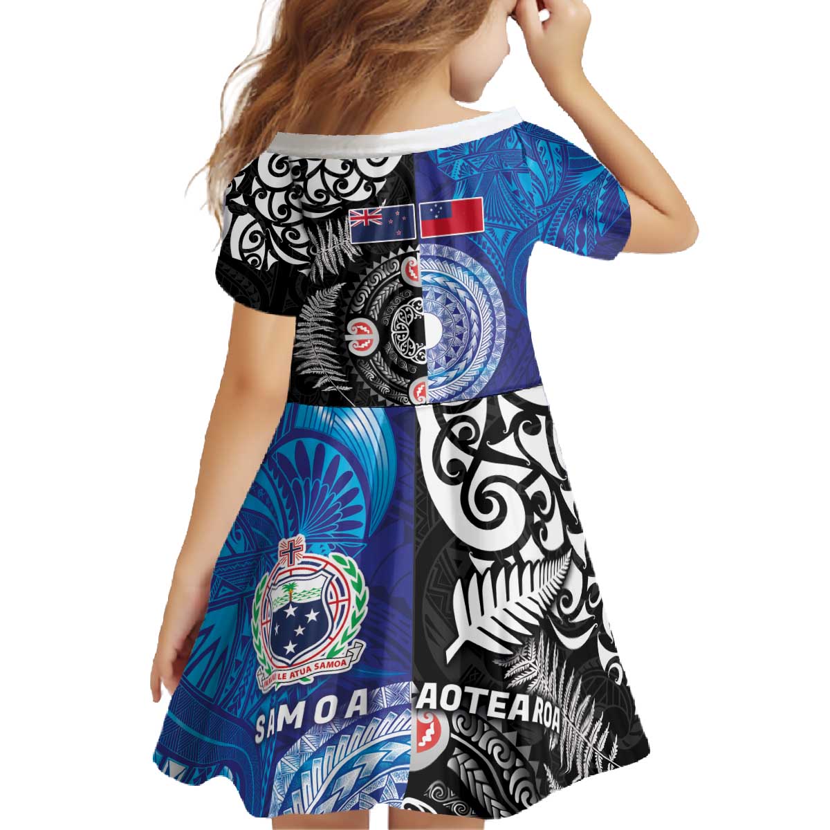 Samoa and Aotearoa Together Family Matching Off The Shoulder Long Sleeve Dress and Hawaiian Shirt Tatau Art Tattoos-Taniko and Maori with Fern