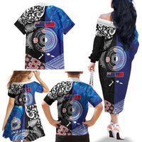 Samoa and Aotearoa Together Family Matching Off The Shoulder Long Sleeve Dress and Hawaiian Shirt Tatau Art Tattoos-Taniko and Maori with Fern