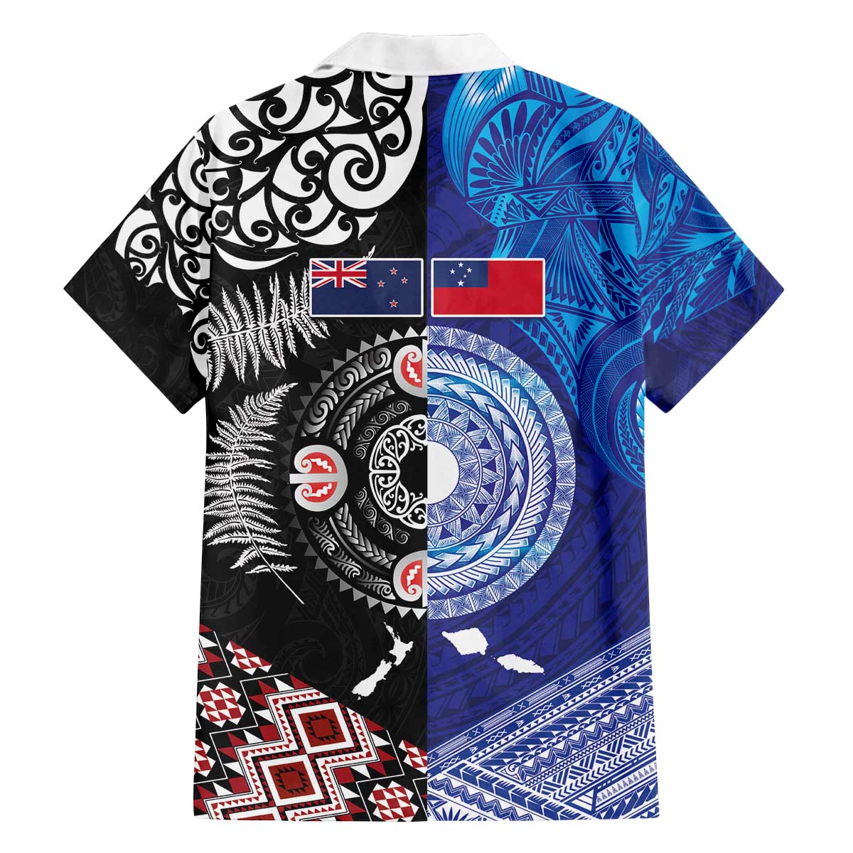 Samoa and Aotearoa Together Family Matching Off The Shoulder Long Sleeve Dress and Hawaiian Shirt Tatau Art Tattoos-Taniko and Maori with Fern