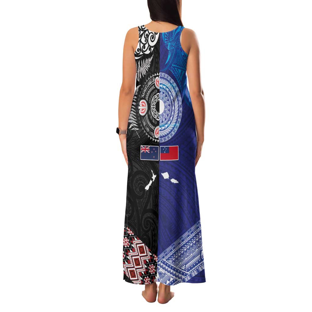 Samoa and Aotearoa Together Family Matching Tank Maxi Dress and Hawaiian Shirt Tatau Art Tattoos-Taniko and Maori with Fern