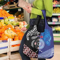 Samoa and Aotearoa Together Grocery Bag Tatau Art Tattoos-Taniko and Maori with Fern
