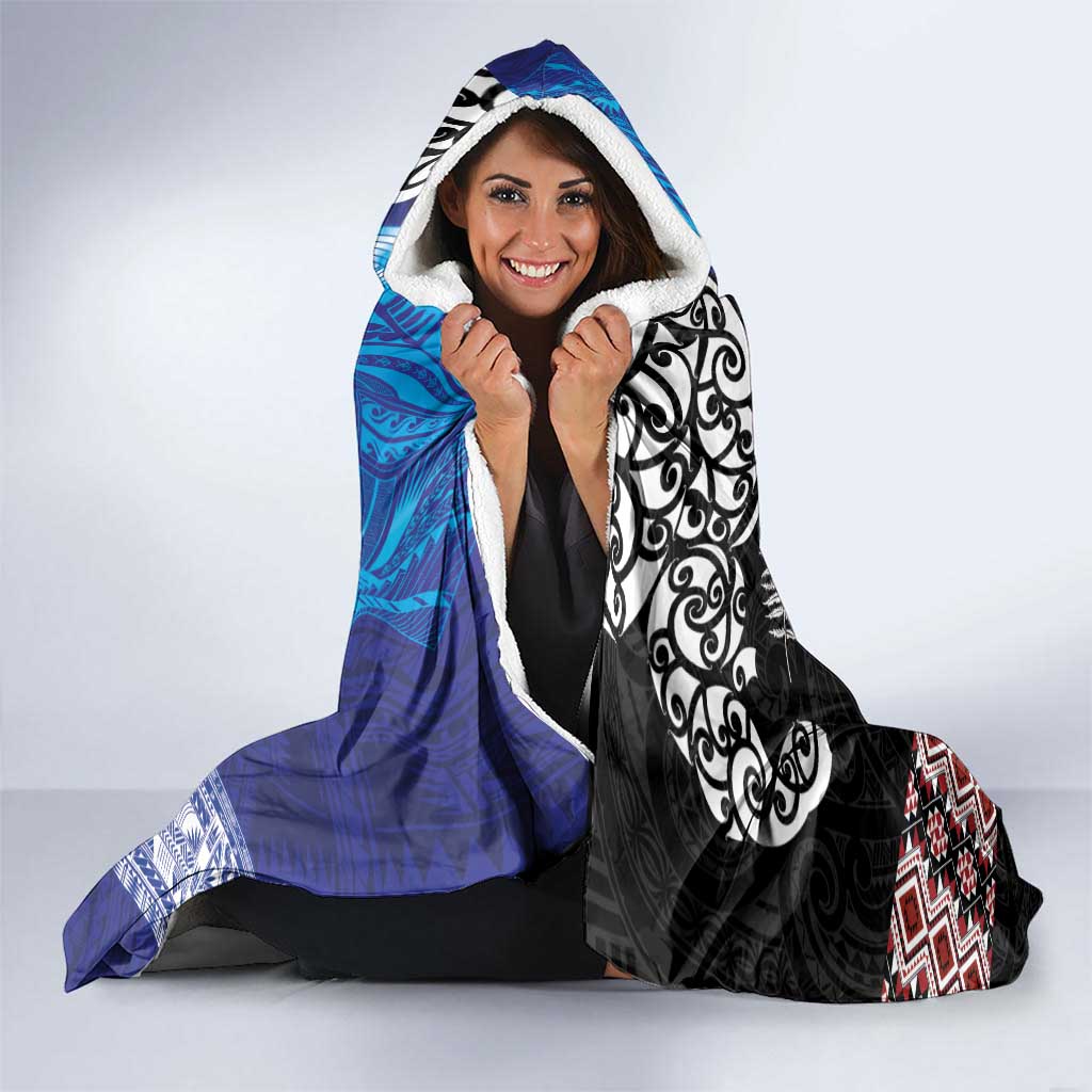 Samoa and Aotearoa Together Hooded Blanket Tatau Art Tattoos-Taniko and Maori with Fern