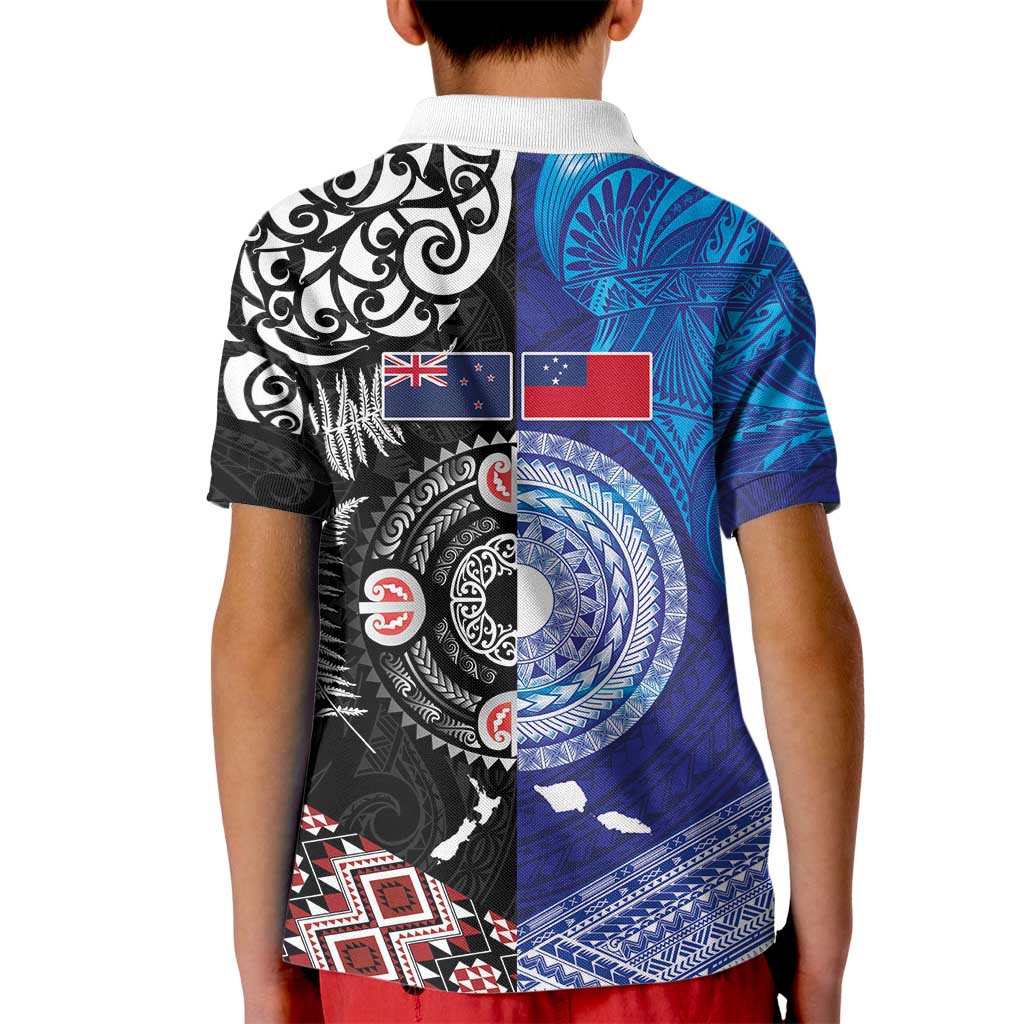 Samoa and Aotearoa Together Kid Polo Shirt Tatau Art Tattoos-Taniko and Maori with Fern
