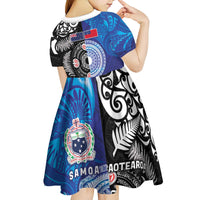 Samoa and Aotearoa Together Kid Short Sleeve Dress Tatau Art Tattoos-Taniko and Maori with Fern