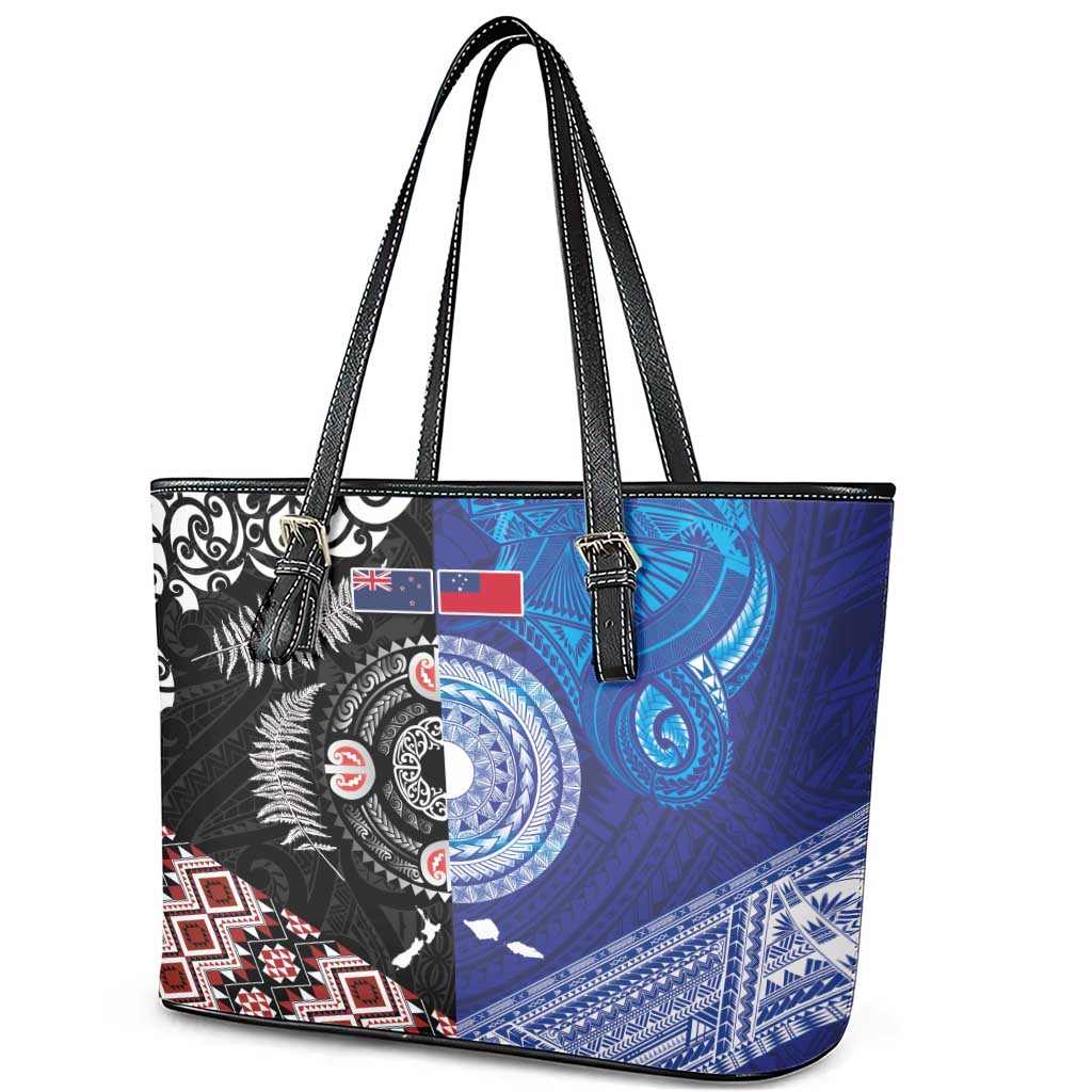 Samoa and Aotearoa Together Leather Tote Bag Tatau Art Tattoos-Taniko and Maori with Fern