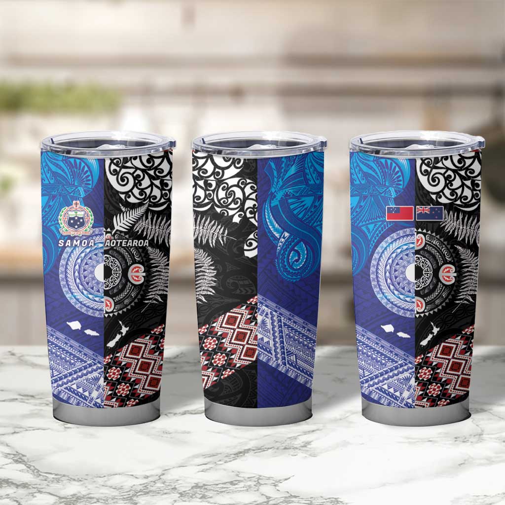 Samoa and Aotearoa Together Tumbler Cup Tatau Art Tattoos-Taniko and Maori with Fern