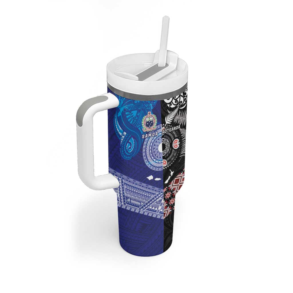 Samoa and Aotearoa Together Tumbler With Handle Tatau Art Tattoos-Taniko and Maori with Fern