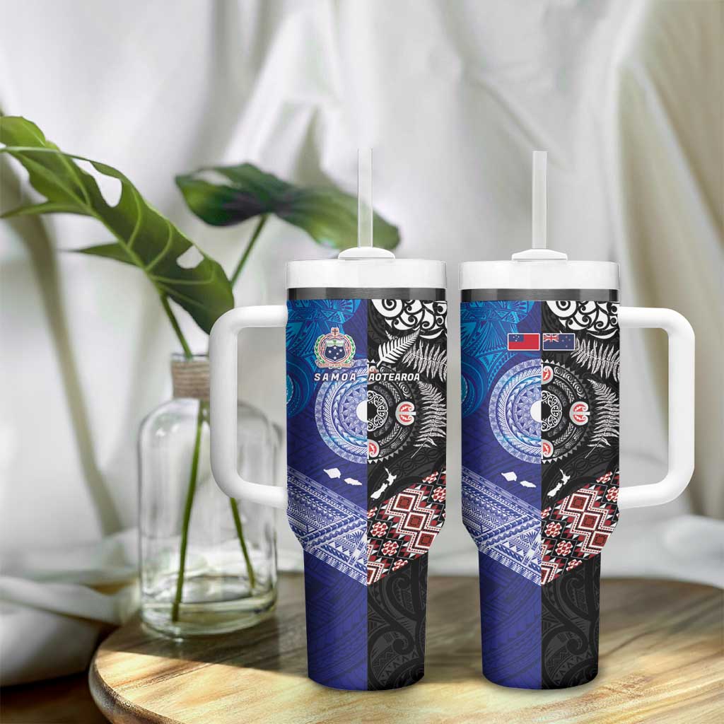 Samoa and Aotearoa Together Tumbler With Handle Tatau Art Tattoos-Taniko and Maori with Fern