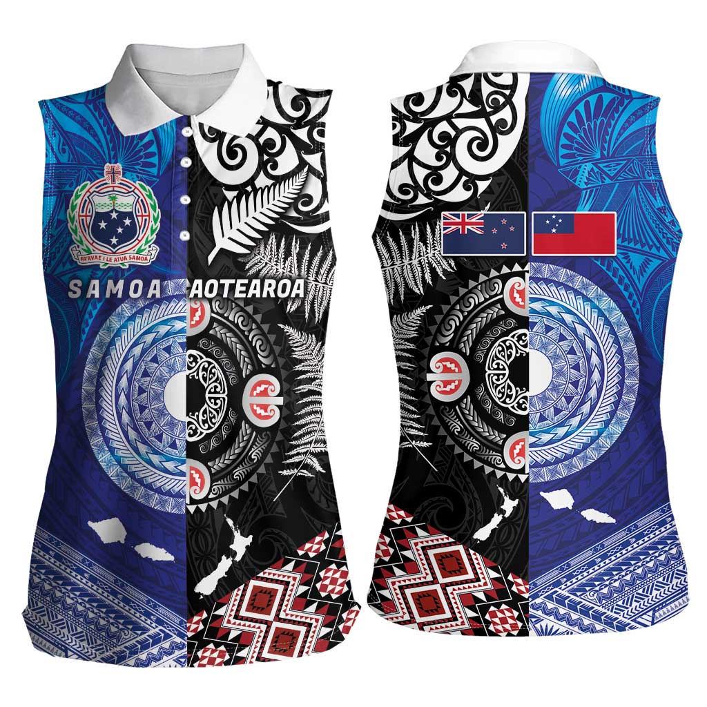 Samoa and Aotearoa Together Women Sleeveless Polo Shirt Tatau Art Tattoos-Taniko and Maori with Fern