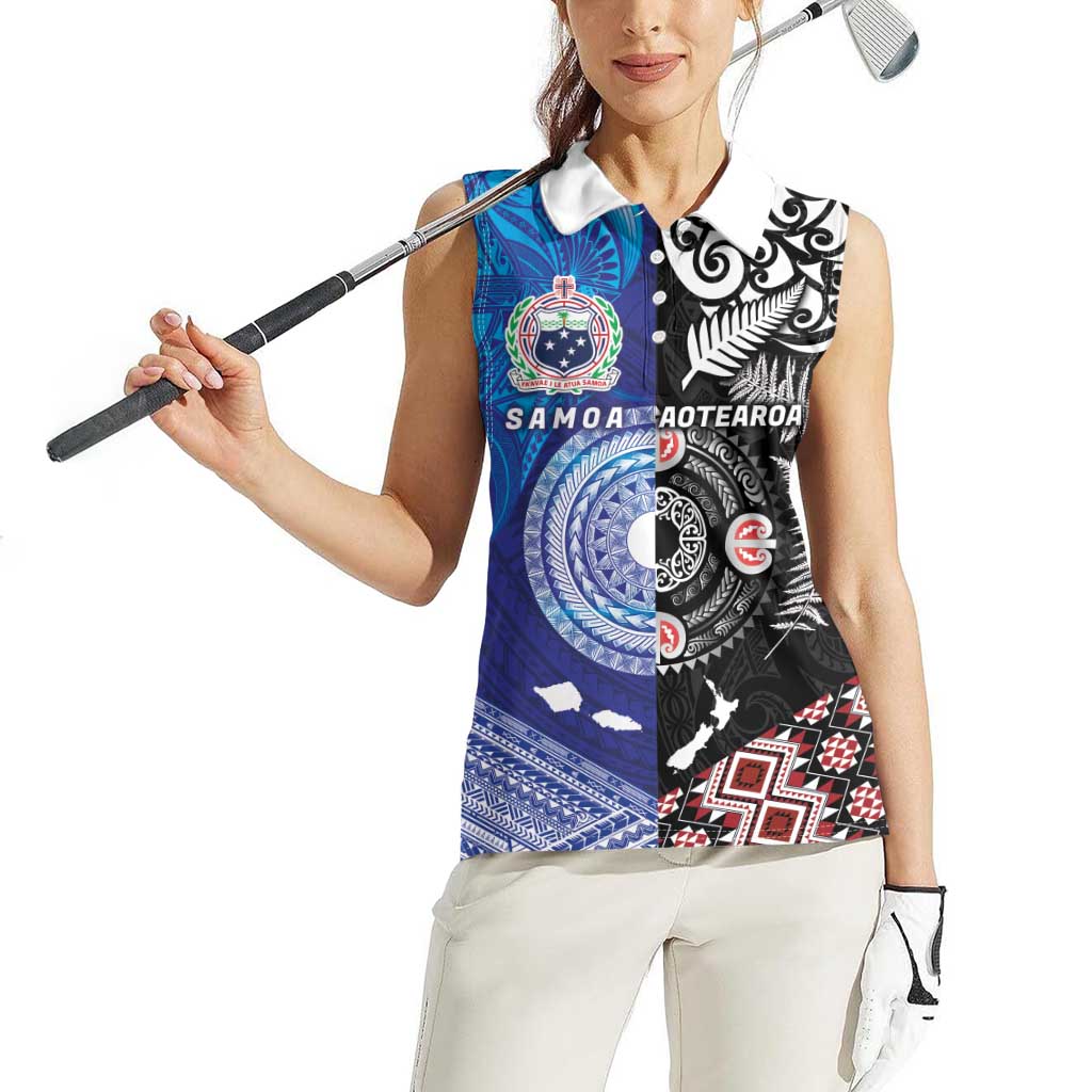 Samoa and Aotearoa Together Women Sleeveless Polo Shirt Tatau Art Tattoos-Taniko and Maori with Fern