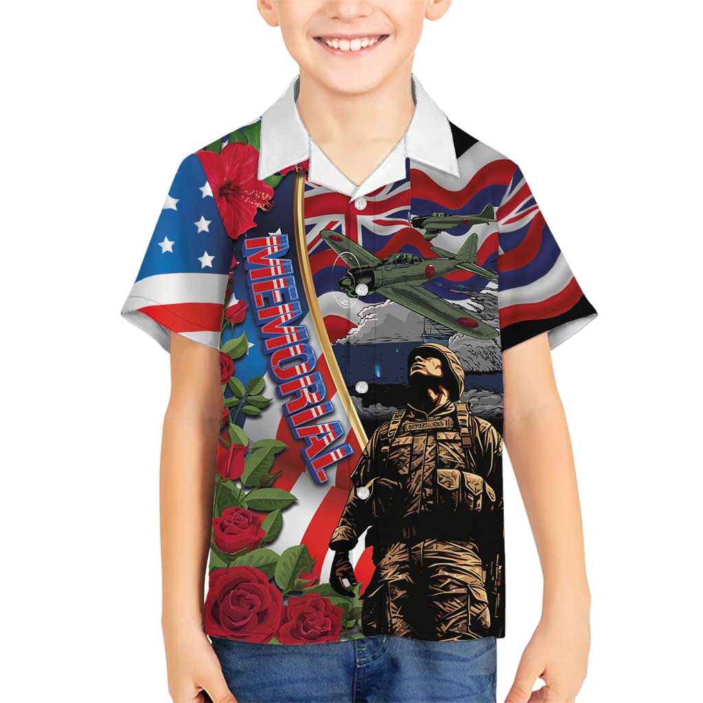 Hawaii and United States Memorial Day Family Matching Long Sleeve Bodycon Dress and Hawaiian Shirt Honor and Remember The Fallen