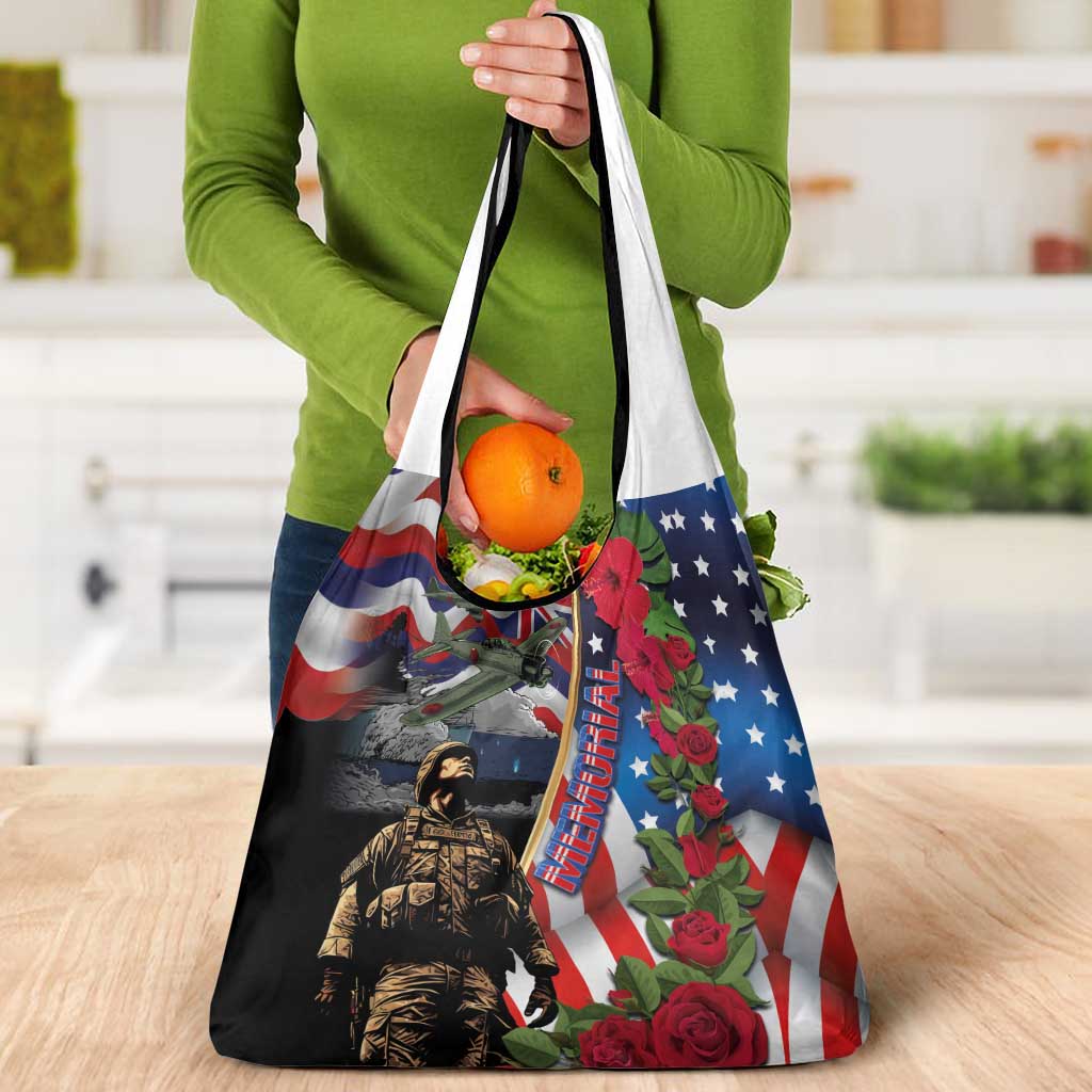 Hawaii and United States Memorial Day Grocery Bag Honor and Remember The Fallen