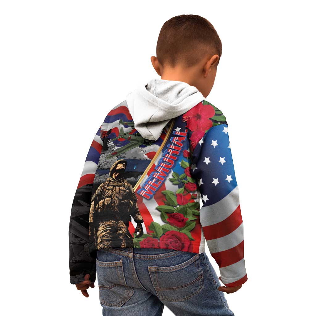 Hawaii and United States Memorial Day Kid Hoodie Honor and Remember The Fallen