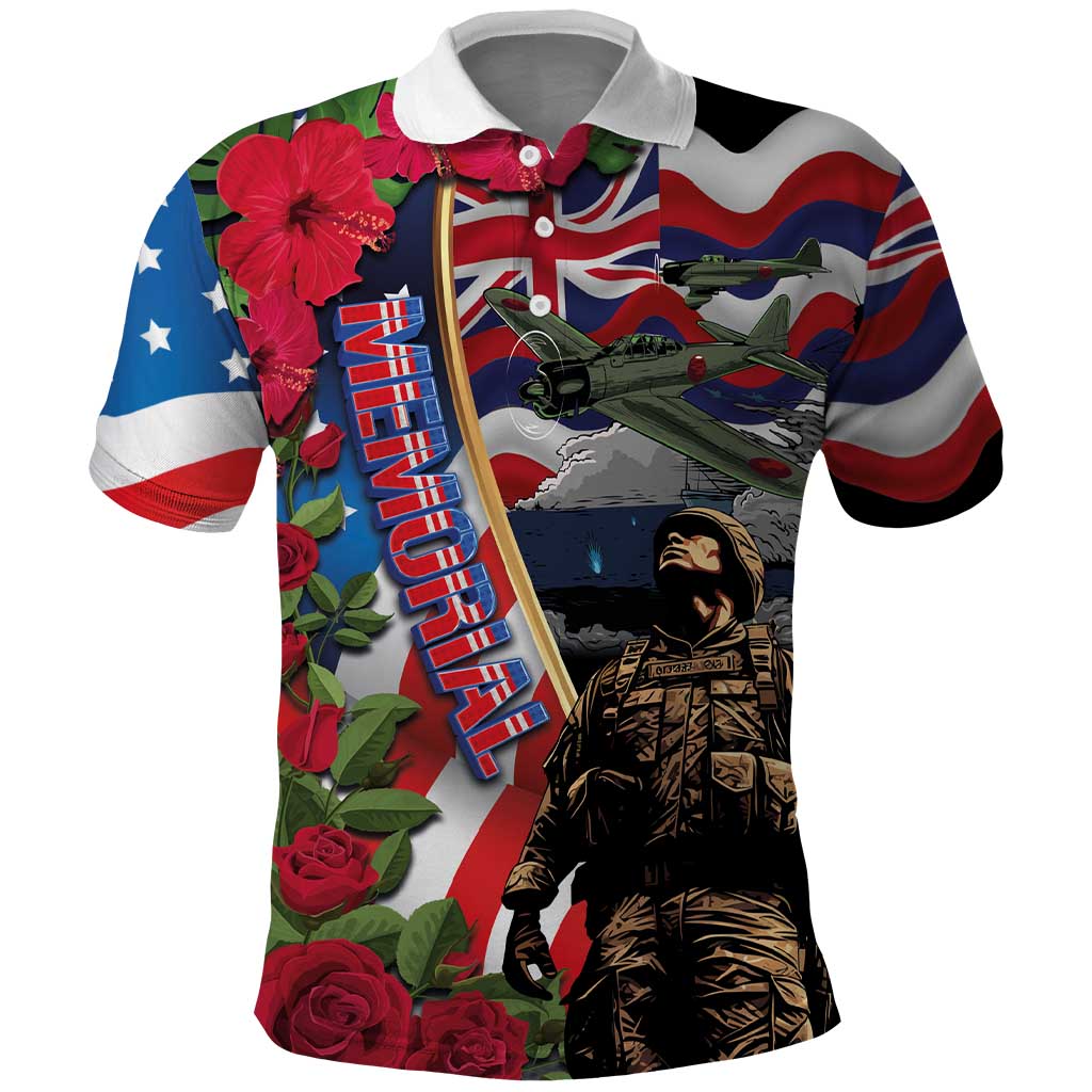 Hawaii and United States Memorial Day Polo Shirt Honor and Remember The Fallen