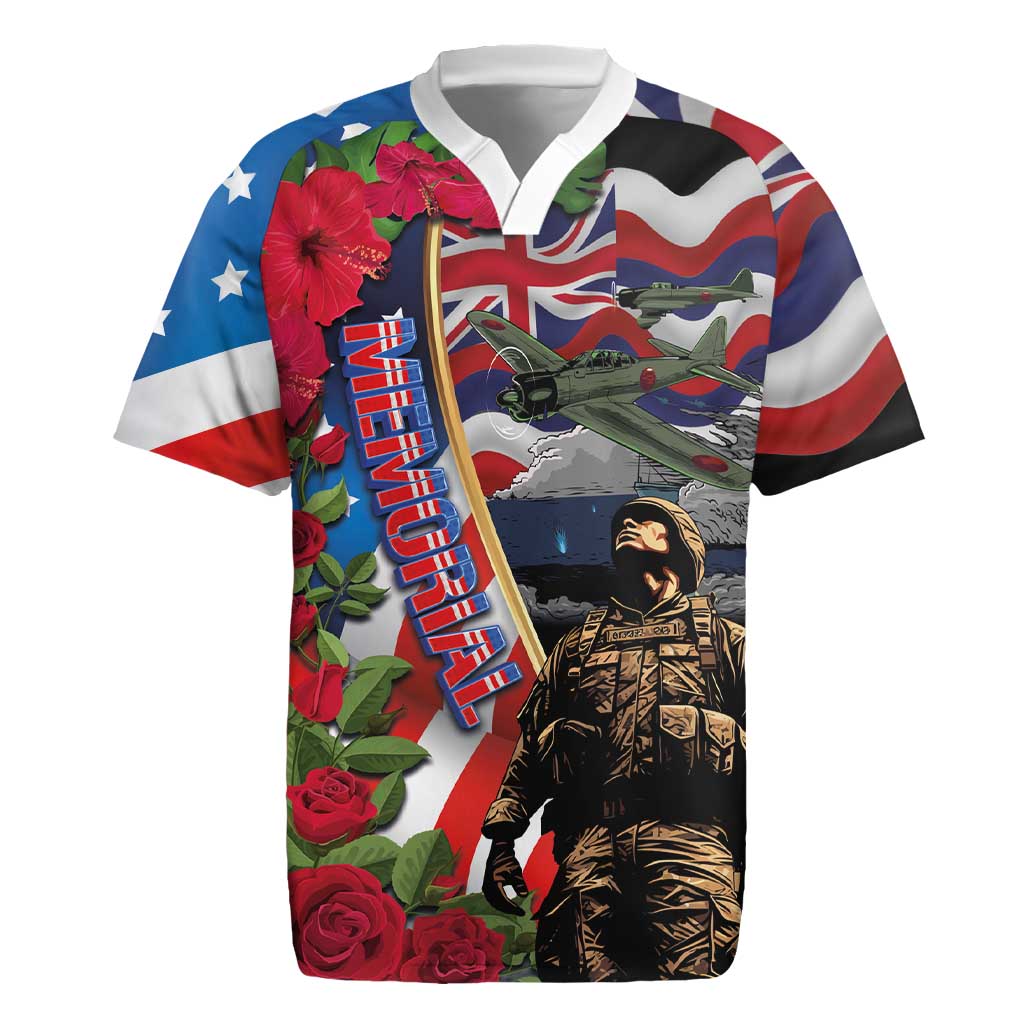 Hawaii and United States Memorial Day Rugby Jersey Honor and Remember The Fallen
