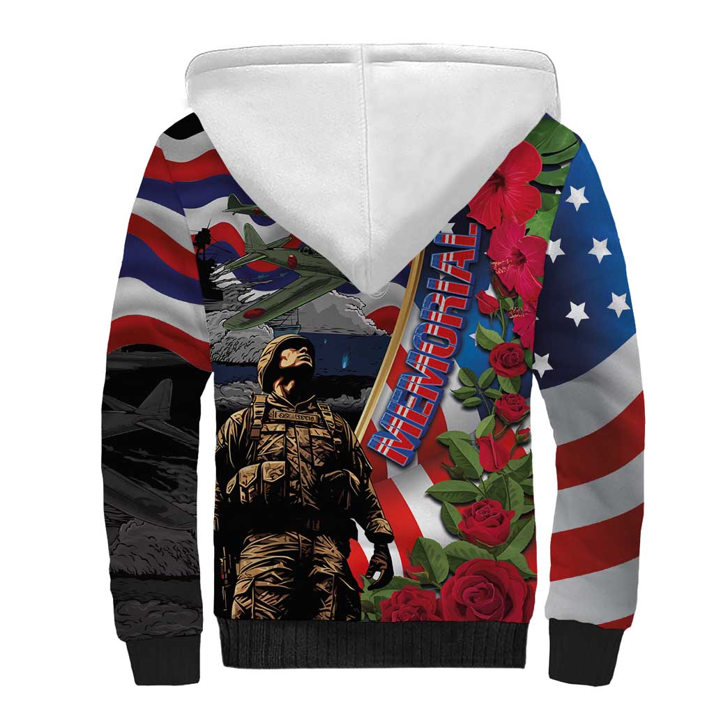 Hawaii and United States Memorial Day Sherpa Hoodie Honor and Remember The Fallen