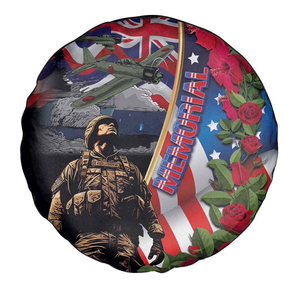 Hawaii and United States Memorial Day Spare Tire Cover Honor and Remember The Fallen
