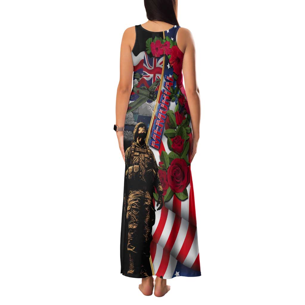 Hawaii and United States Memorial Day Tank Maxi Dress Honor and Remember The Fallen