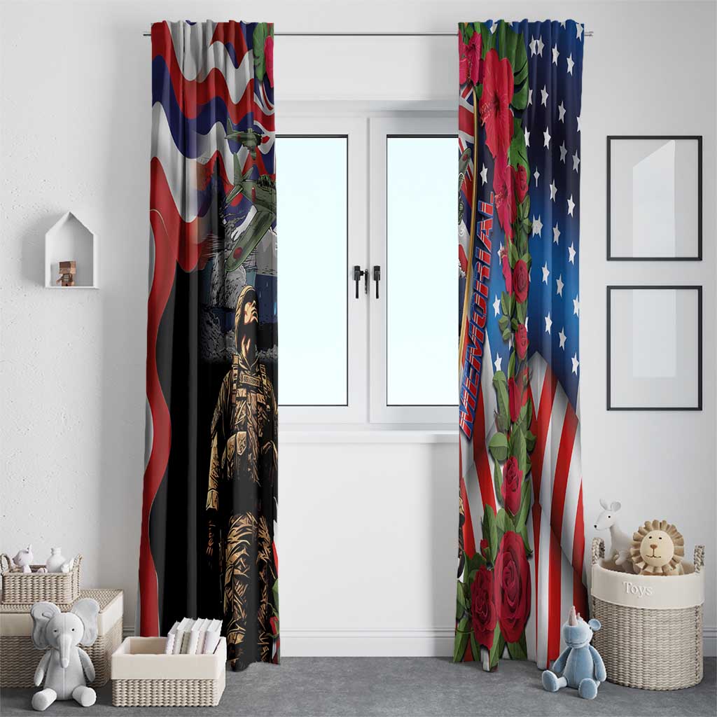 Hawaii and United States Memorial Day Window Curtain Honor and Remember The Fallen